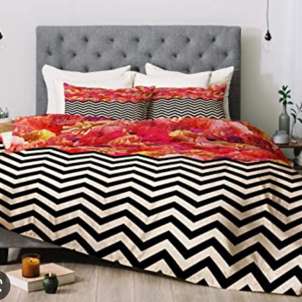Deny Design floral and chevron bedding with small 16 inch pillow